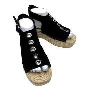 SOL SANA Black‎ Suede Jute Platform Slingback Espadrille Sandals **NWOB